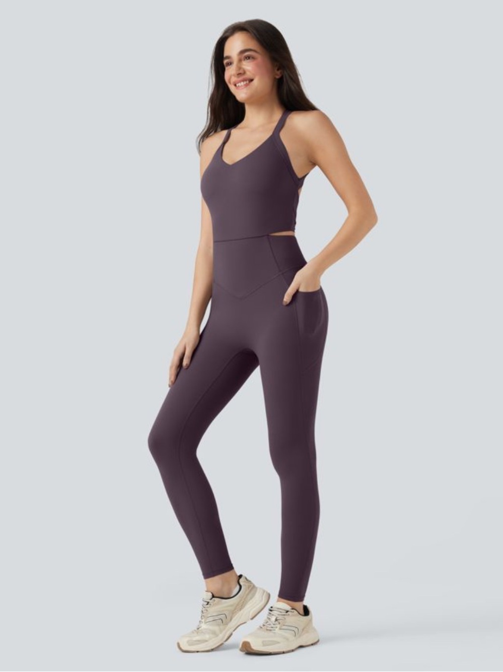 Halara UltraSculpt Tummy Control Jumpsuit Night's Purple Medium Long